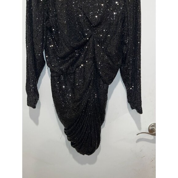 Retrofete Flynn Ruched Sequin Tulle Mini Dress Medium Black Puff Sleeve Shoulder - Picture 4 of 10